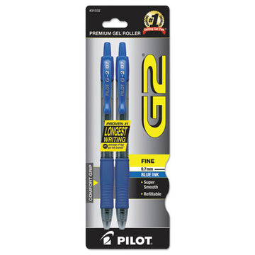 Pilot® G2 Premium Gel Pen, Retractable, Fine 0.7 Mm, Blue Ink, Smoke Barrel, 2-pack freeshipping - TVN Wholesale